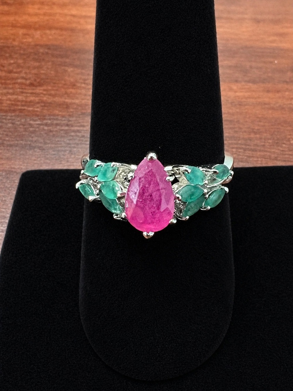 Natural Ruby Emerald 925 Silver Ring – Pear Marquis Bespoke Statement 8.75 #601 - Picture 2 of 9
